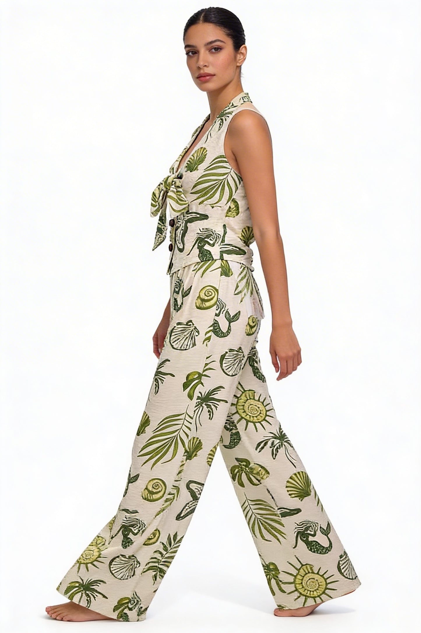 Tropical Shell & Botanical Tie-Front Set
