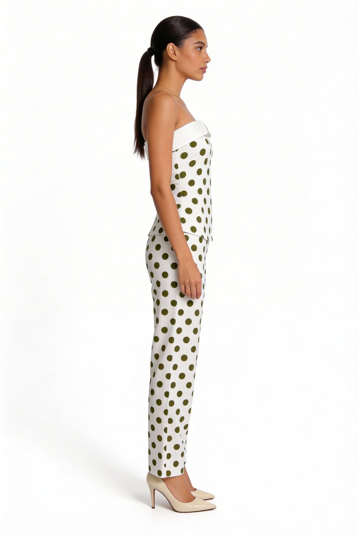 Polka Dot Strapless Peplum & Trouser Set