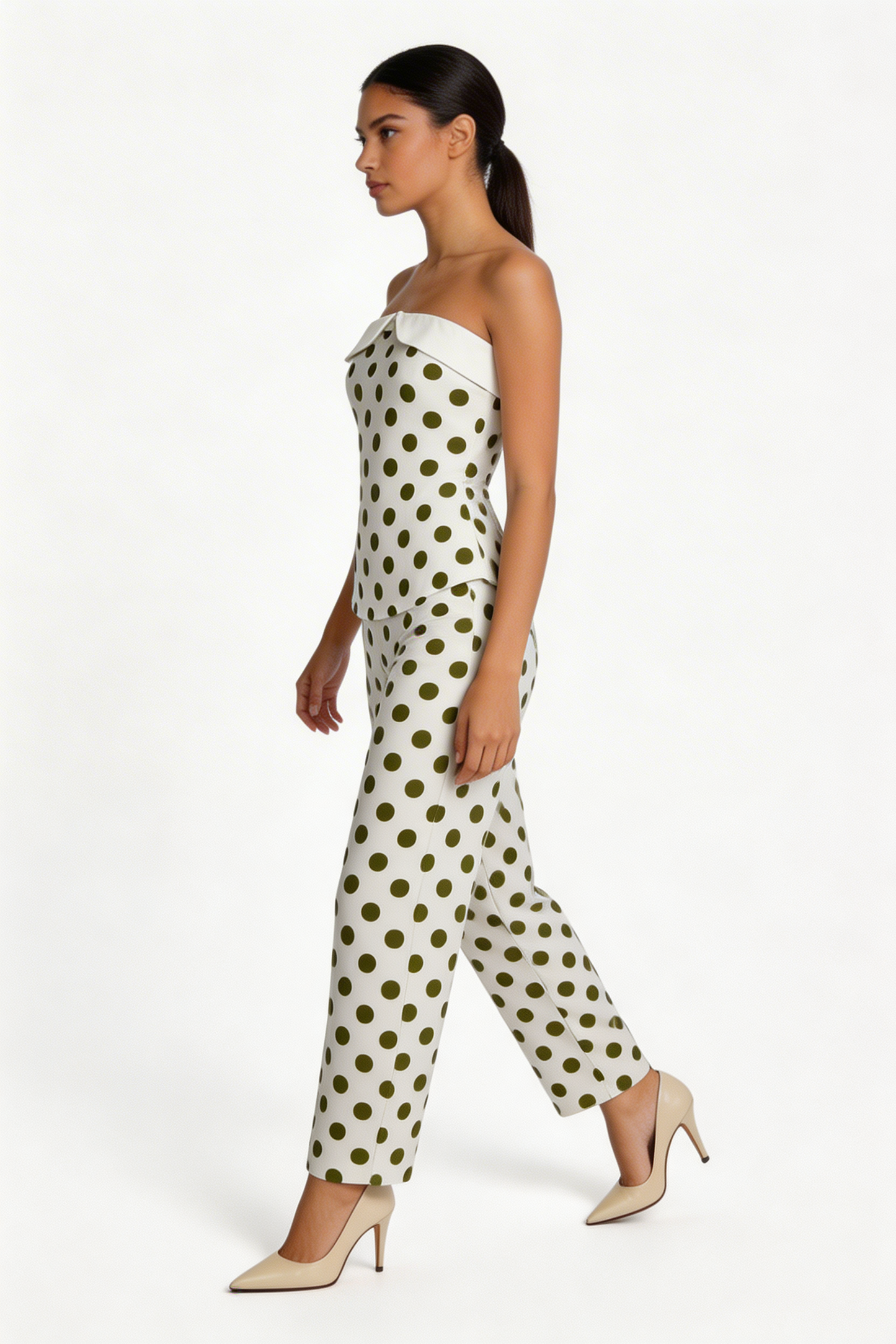 Polka Dot Strapless Peplum & Trouser Set