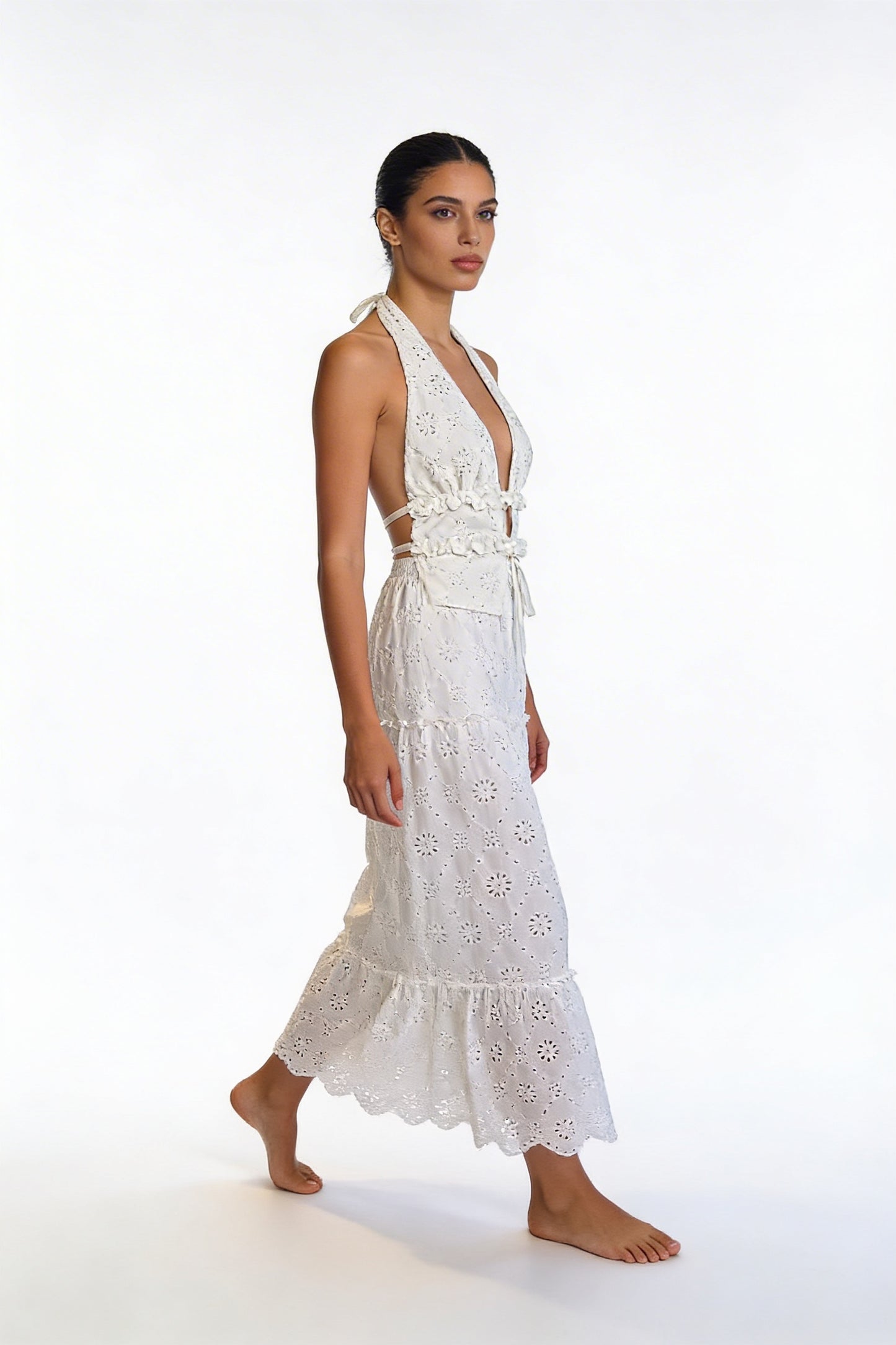 Eyelet Halter Top & Tiered Skirt Set