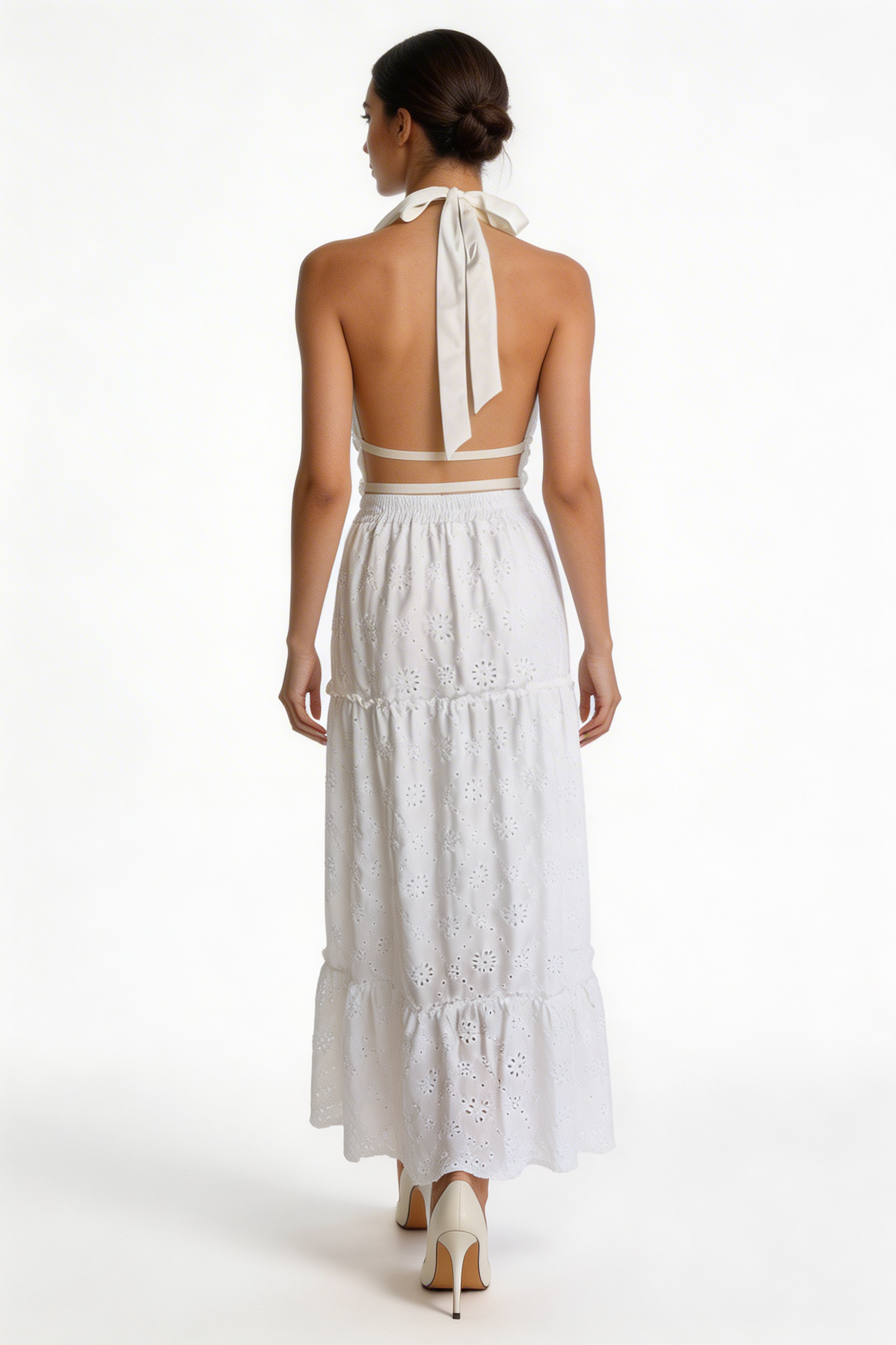 Eyelet Halter Top & Tiered Skirt Set