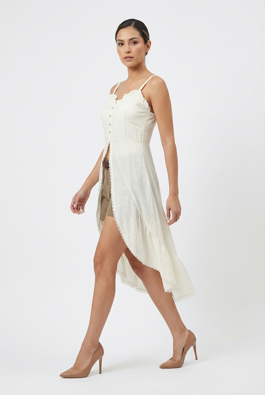 Romantic Lace-Trim Open-Front Tunic