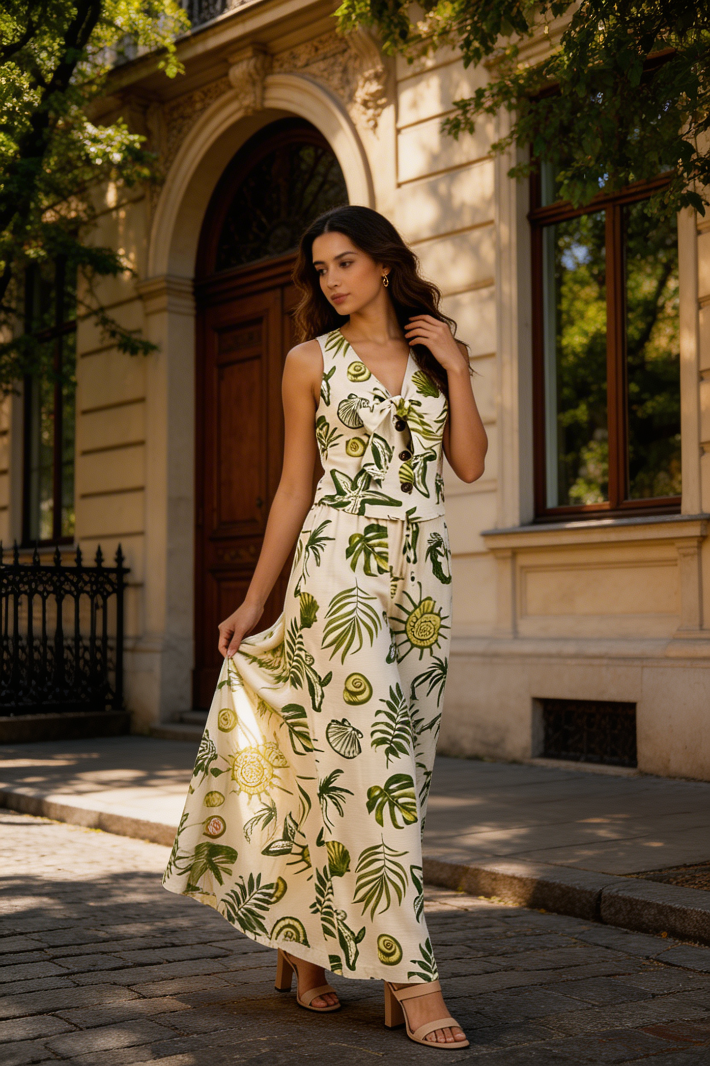 Tropical Shell & Botanical Tie-Front Set