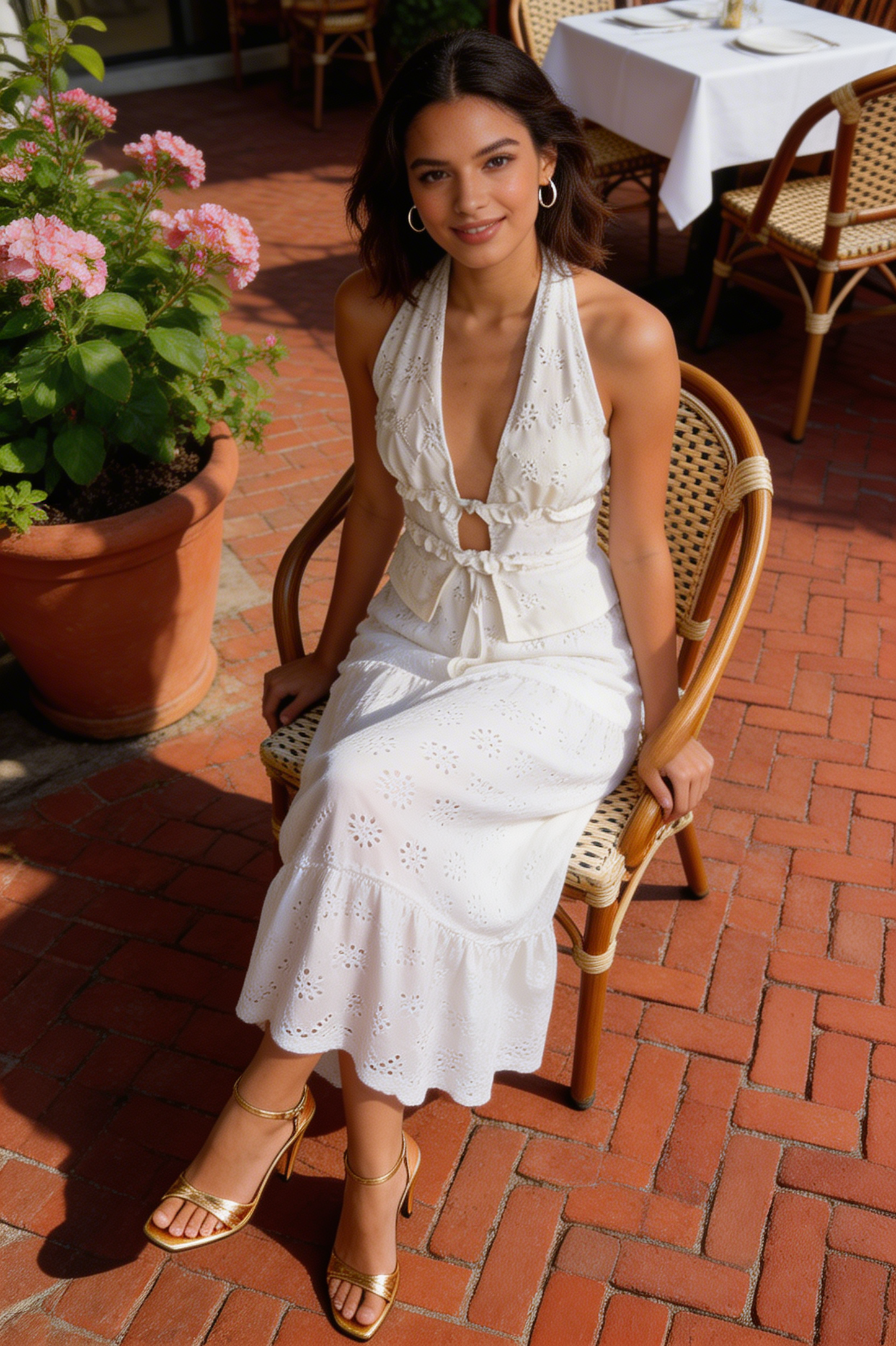 Eyelet Halter Top & Tiered Skirt Set