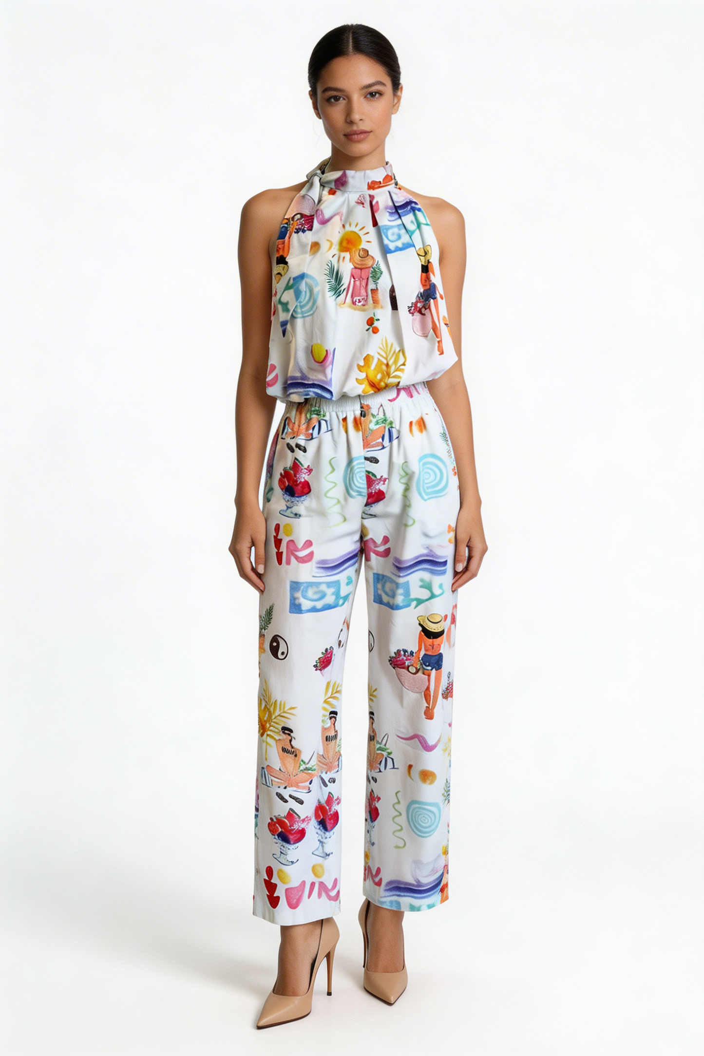 Whimsical Beach Print Halter Set