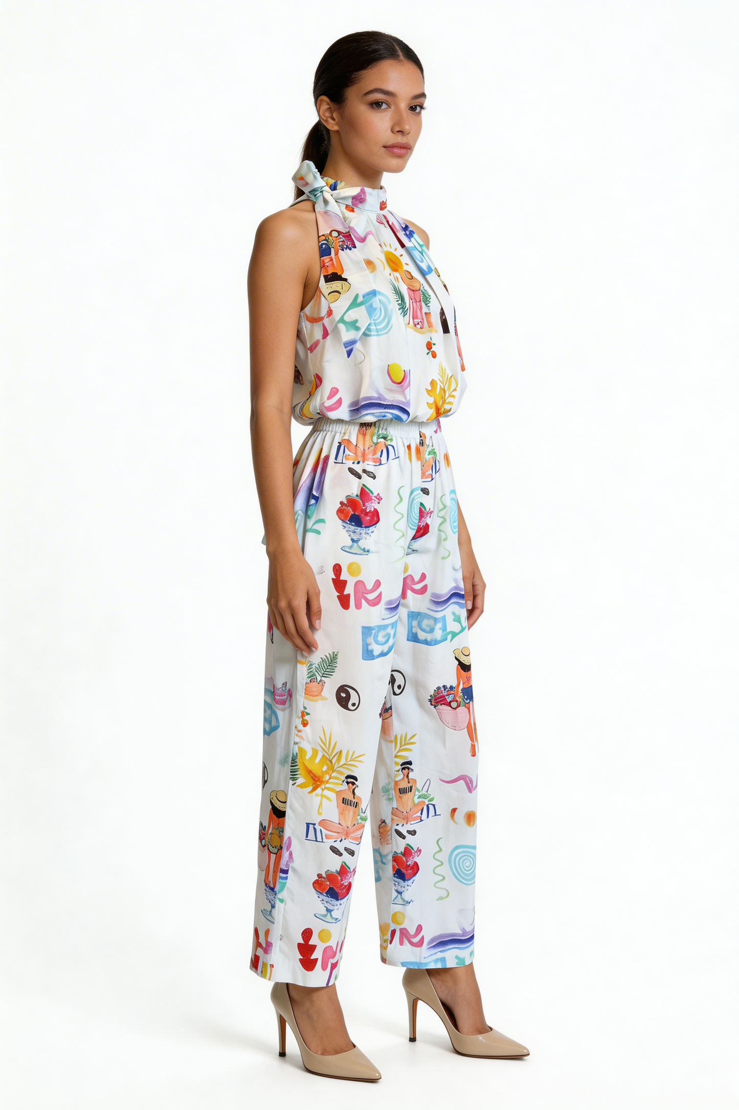 Whimsical Beach Print Halter Set