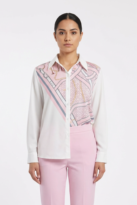 Mixed Print Scarf Panel Blouse