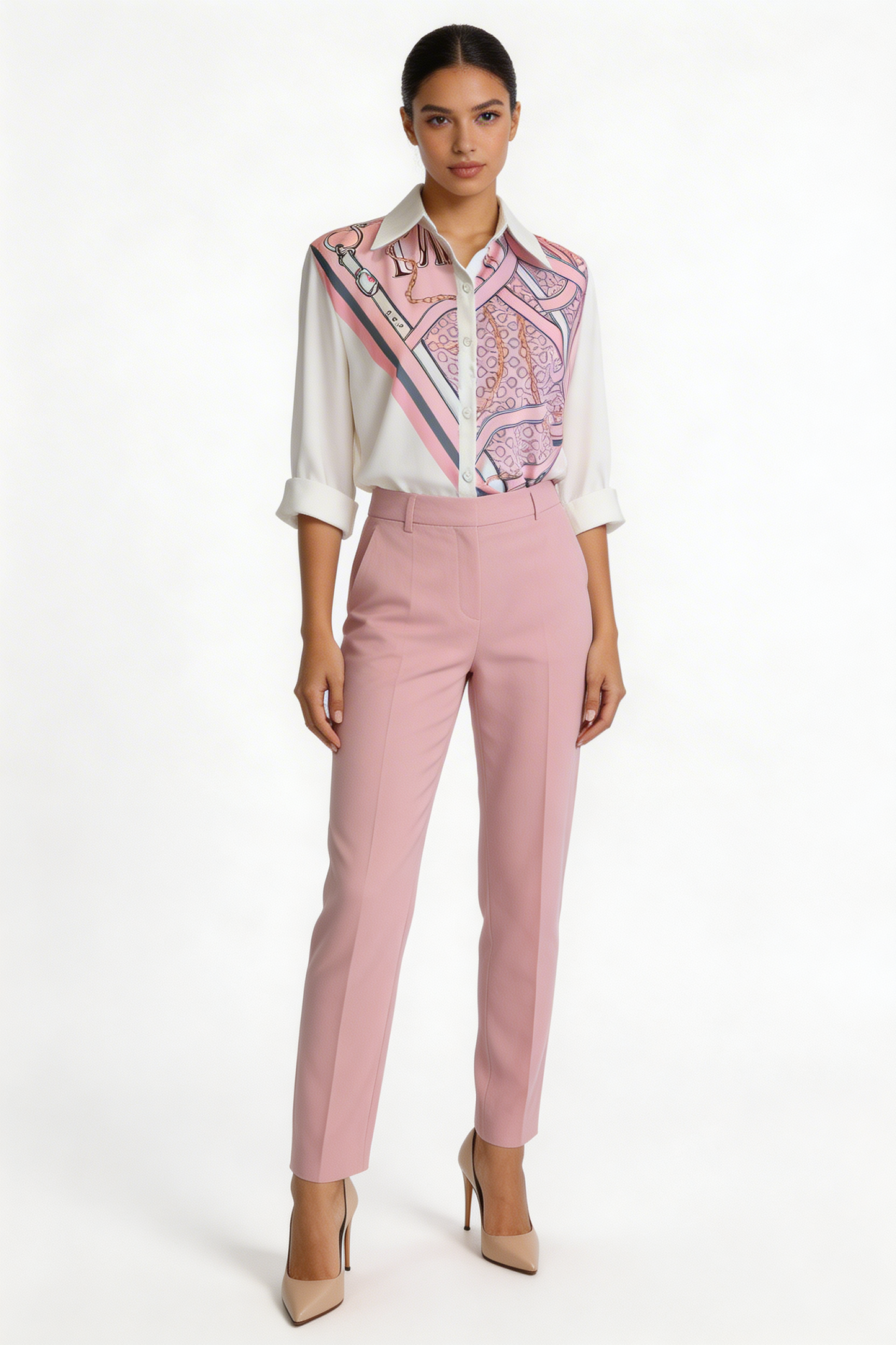 Mixed Print Scarf Panel Blouse