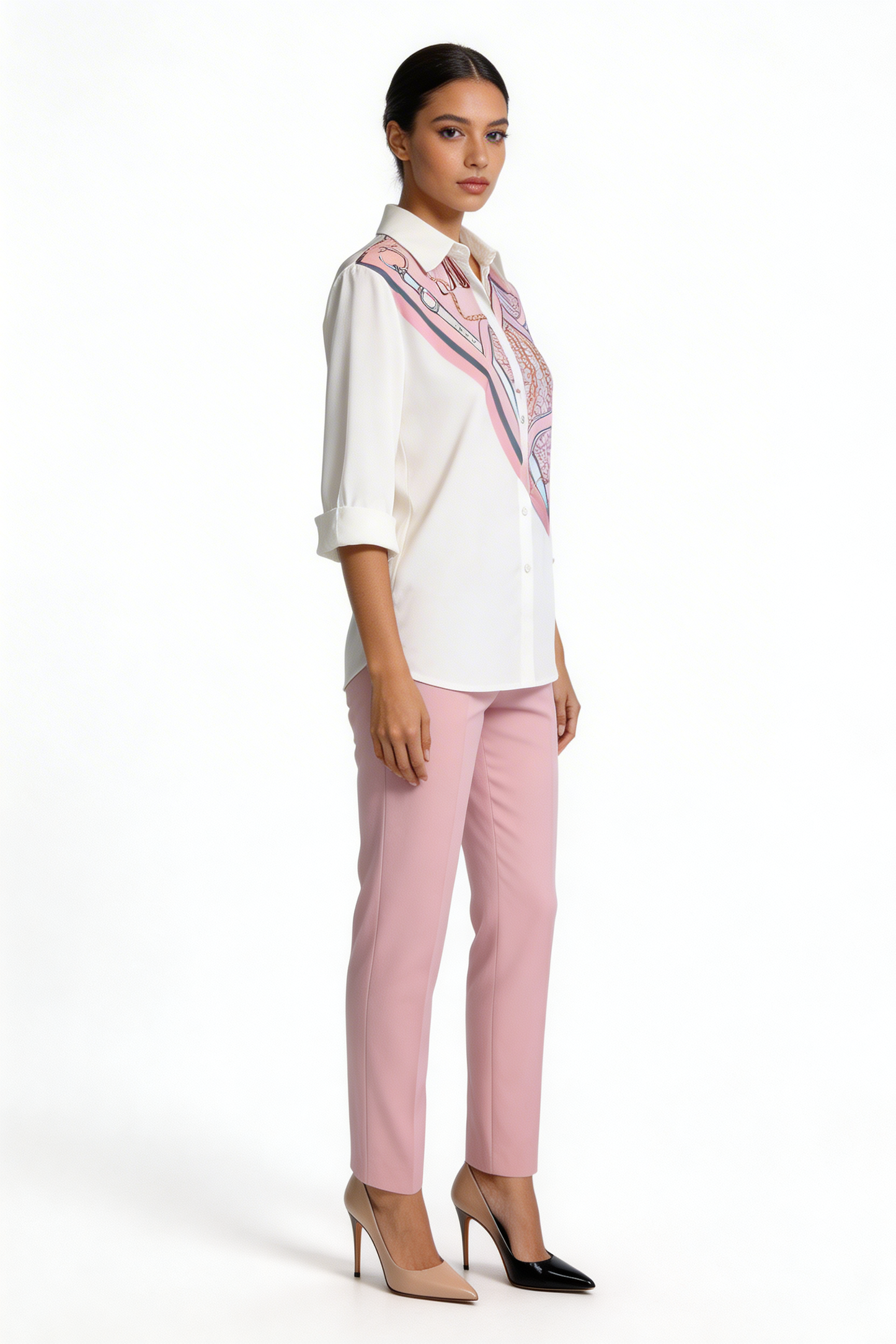 Mixed Print Scarf Panel Blouse