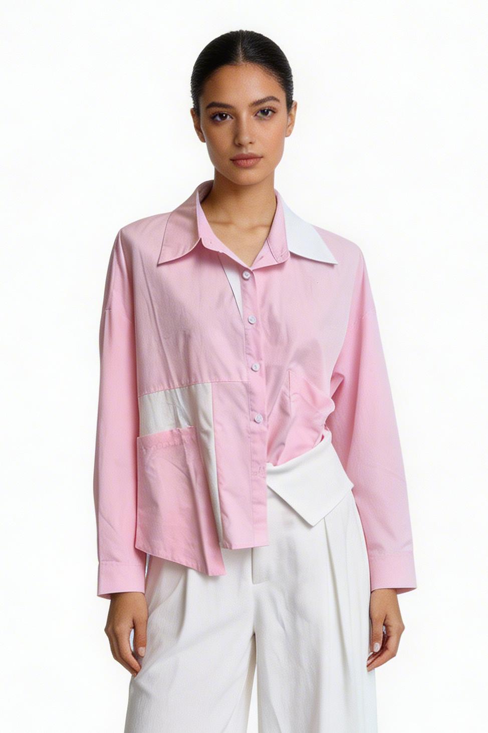 Asymmetrical Colorblock Oversized Shirt