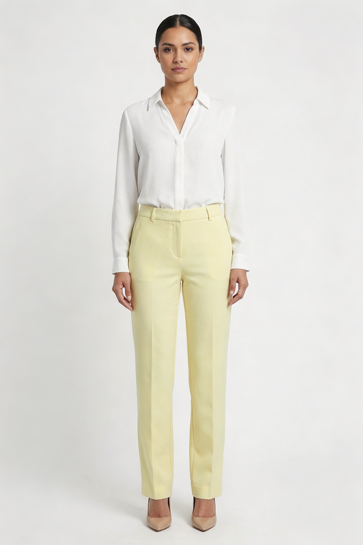 Tailored Pastel Straight-Leg Pants