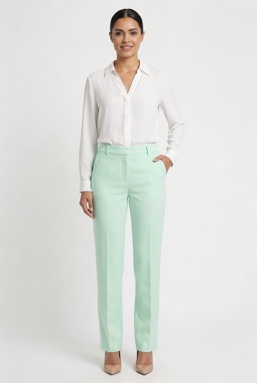 Tailored Pastel Straight-Leg Pants