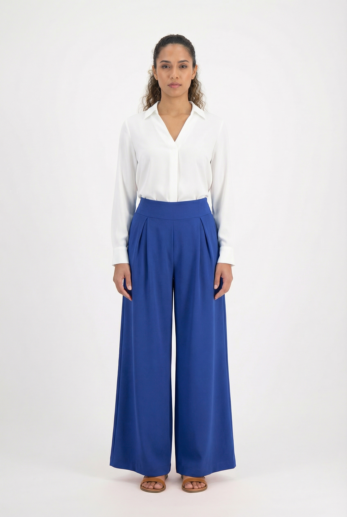 Tailored Pleated Wide-Leg Pants