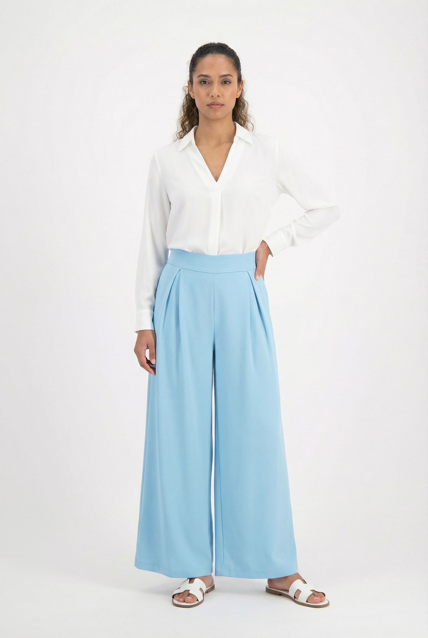 Tailored Pleated Wide-Leg Pants