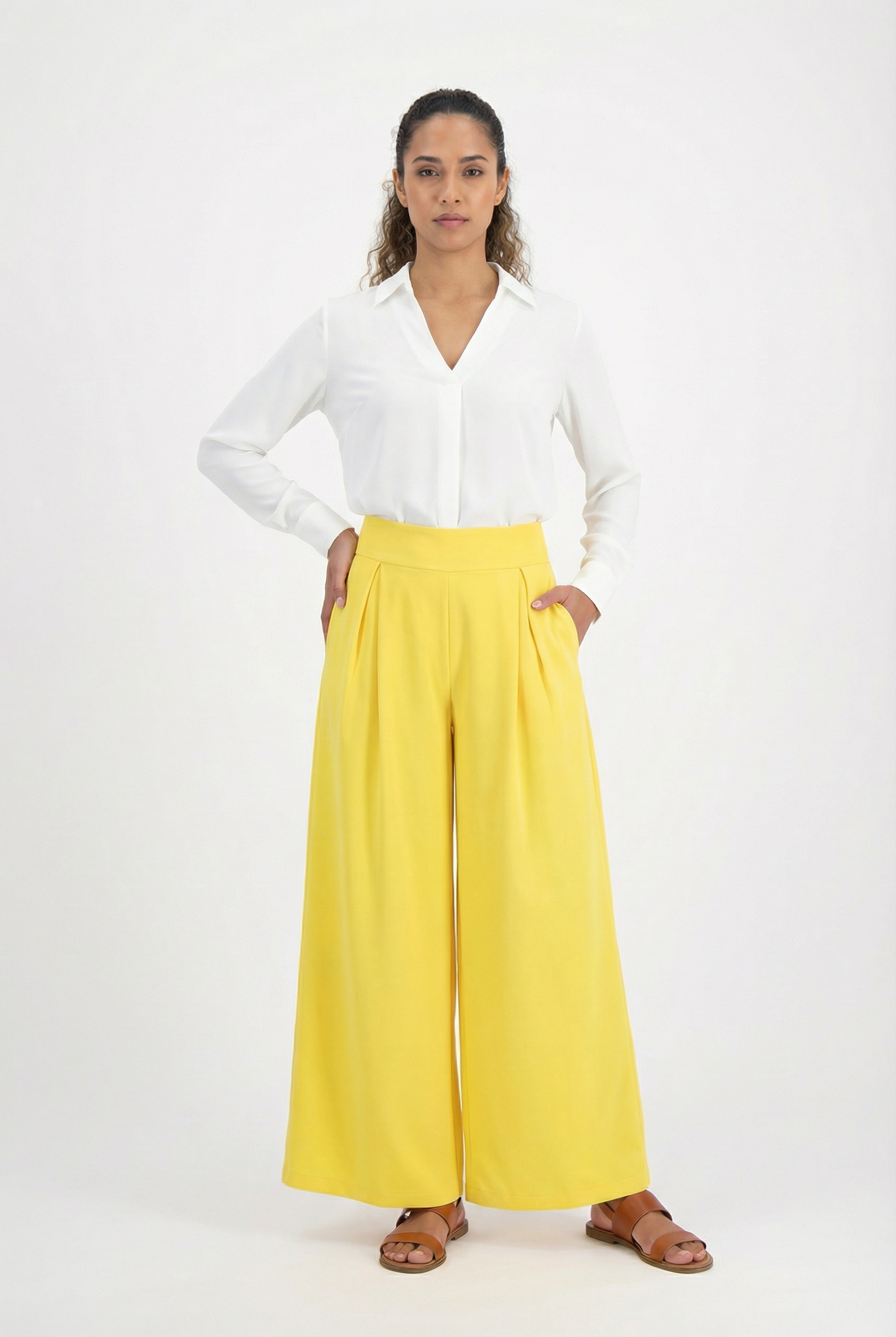 Tailored Pleated Wide-Leg Pants