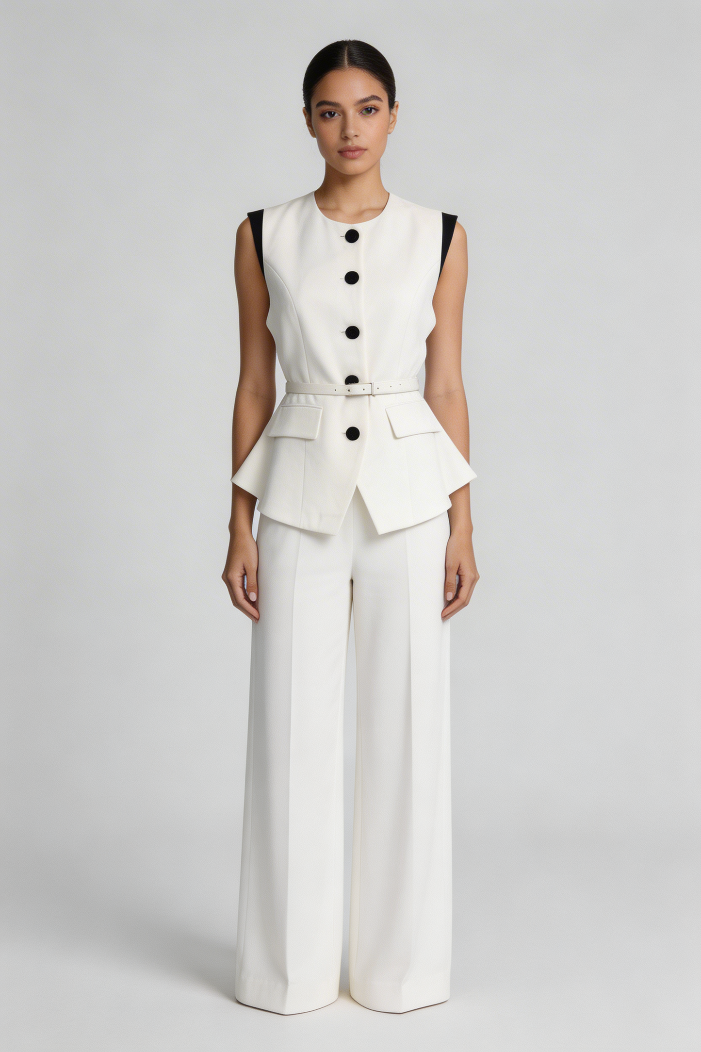 Peplum Vest & Wide-Leg Trouser Set