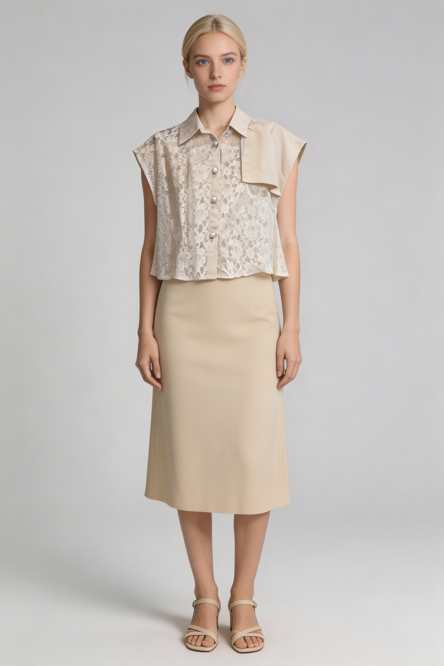 Lace Overlay Boxy Sleeveless Blouse