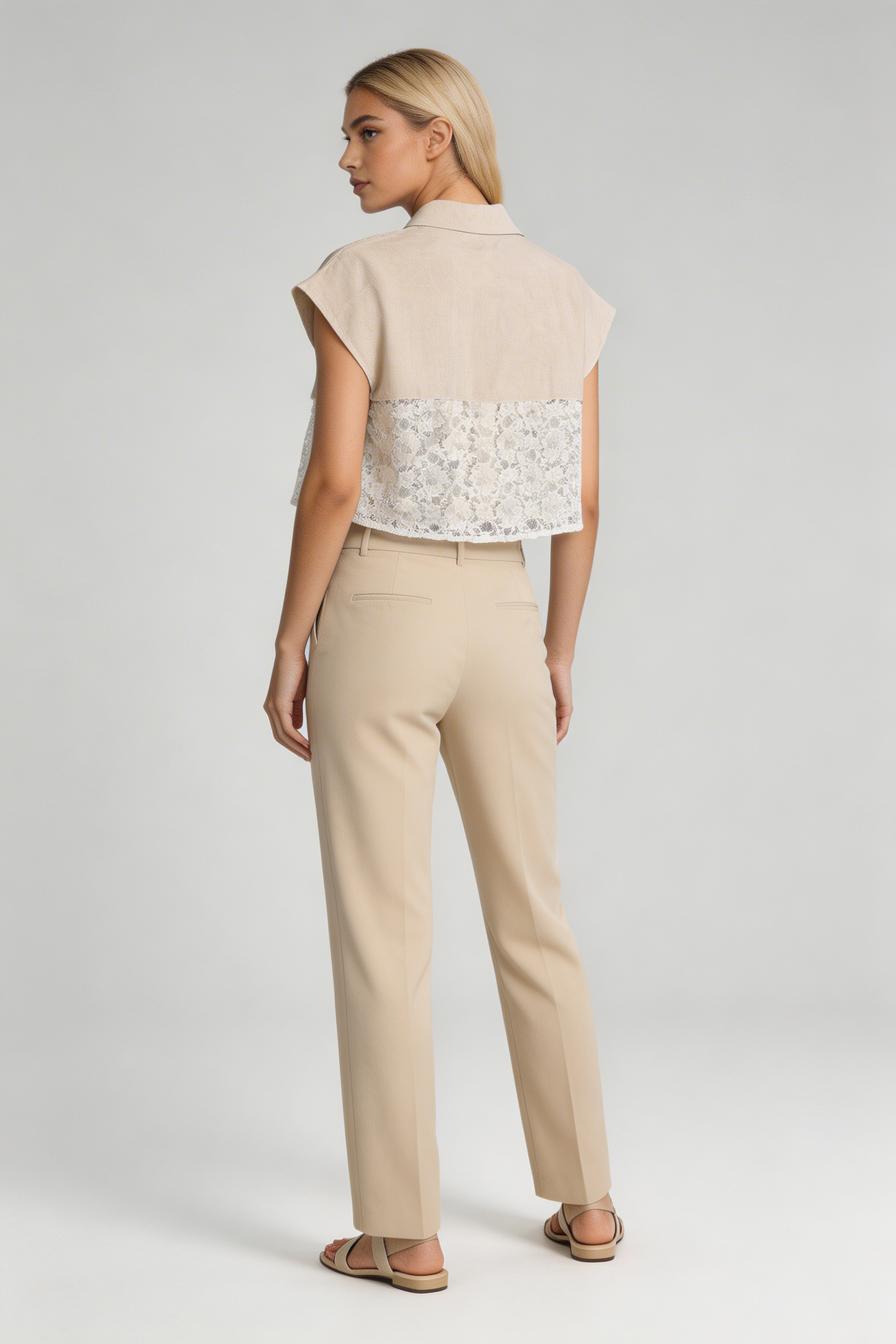 Lace Overlay Boxy Sleeveless Blouse