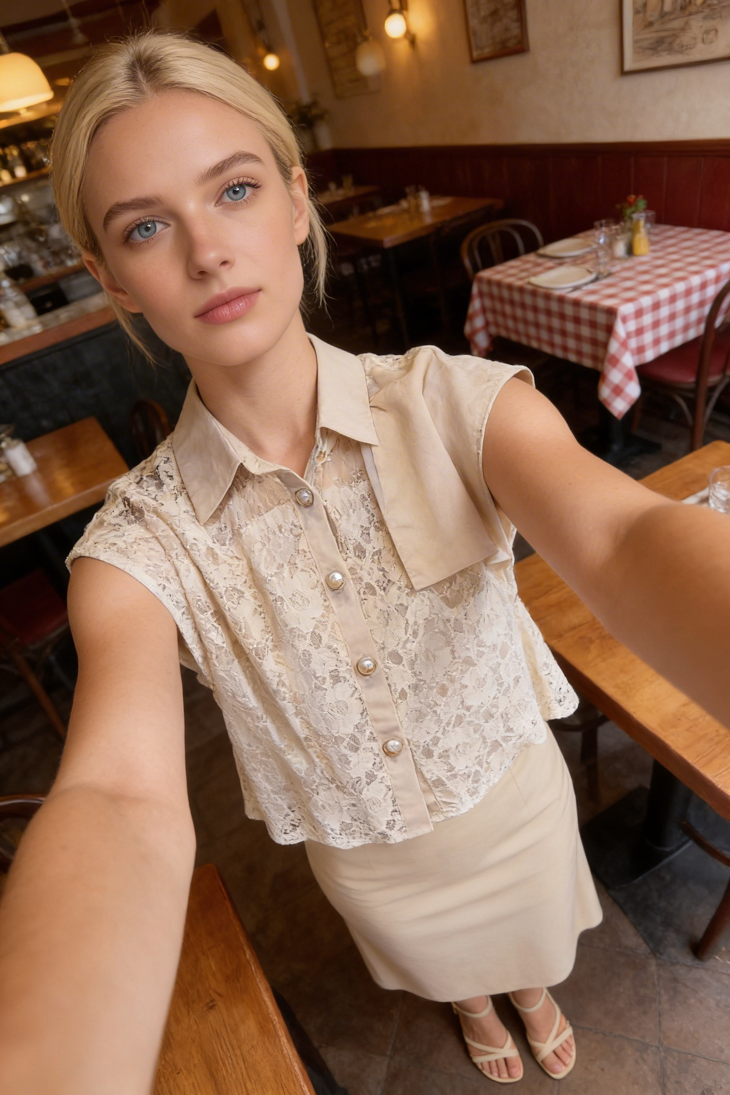 Lace Overlay Boxy Sleeveless Blouse