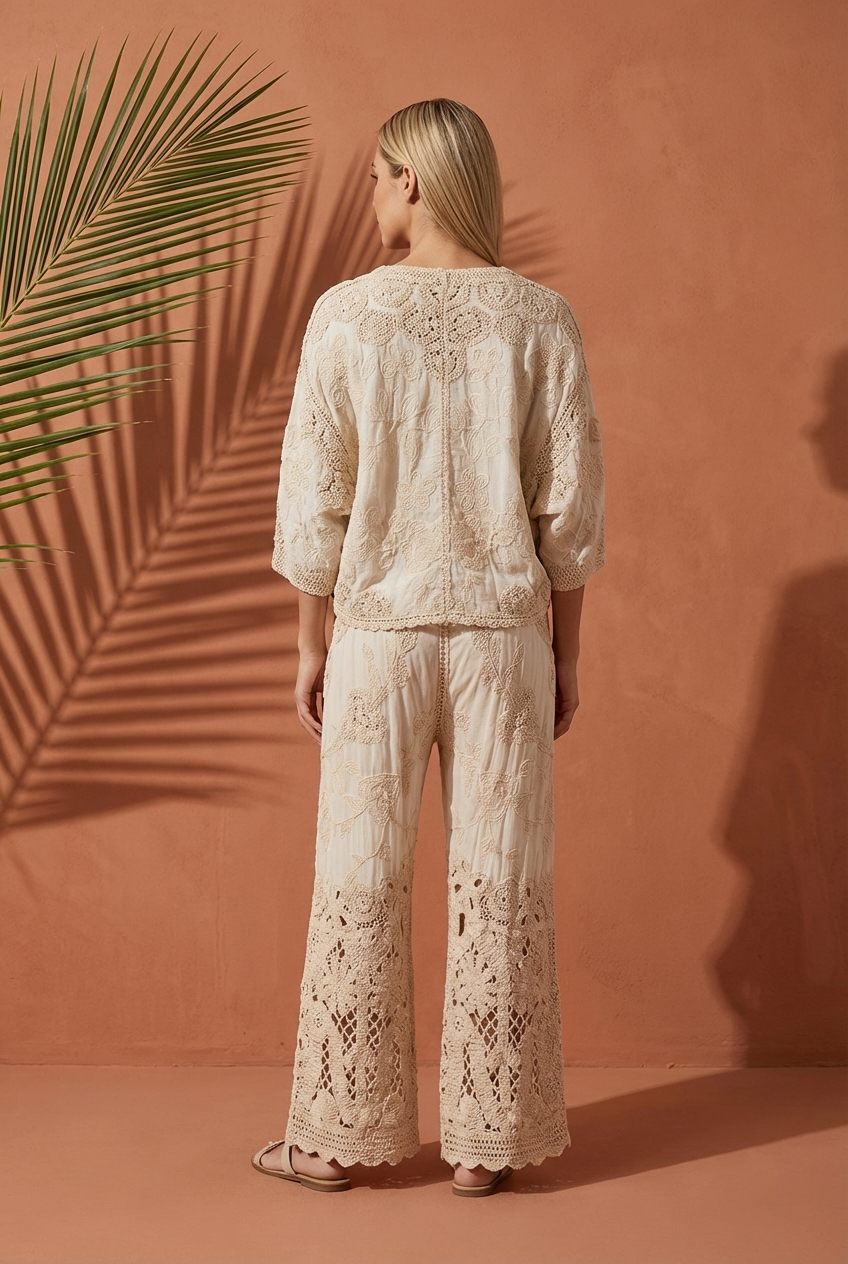 Bohemian Floral Crochet Trouser Set