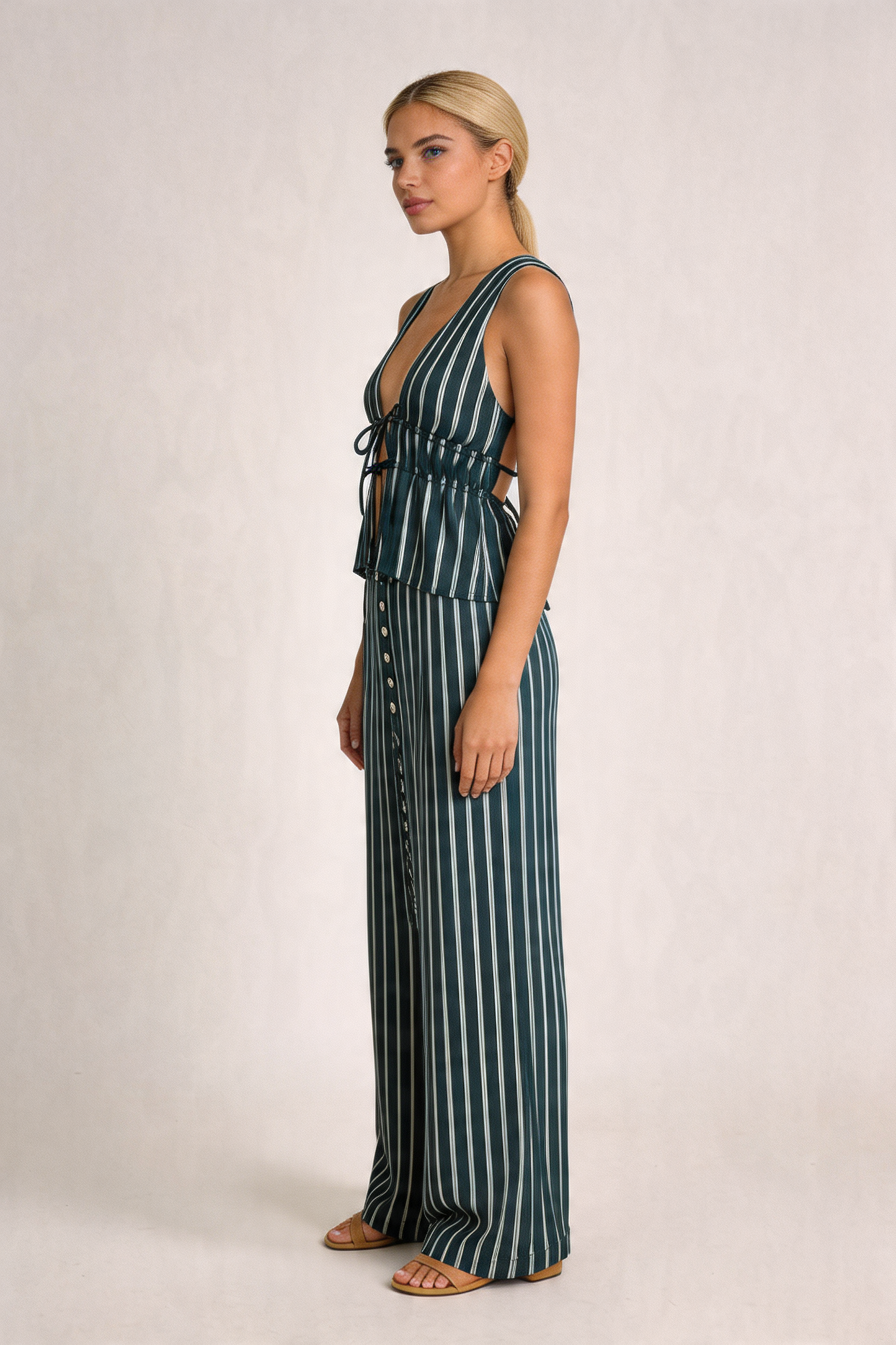 Pinstripe Plunge Tie-Front Set