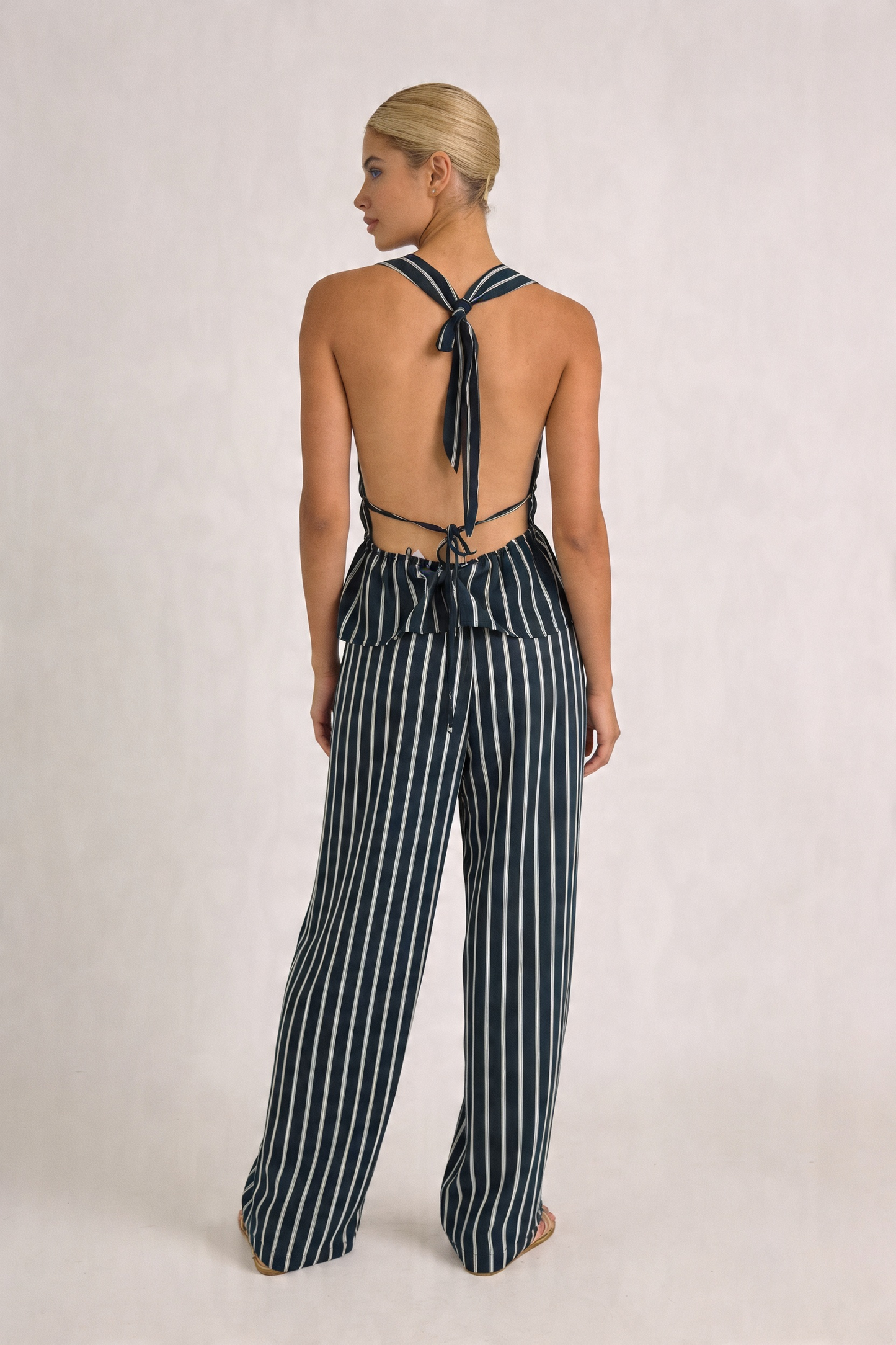 Pinstripe Plunge Tie-Front Set