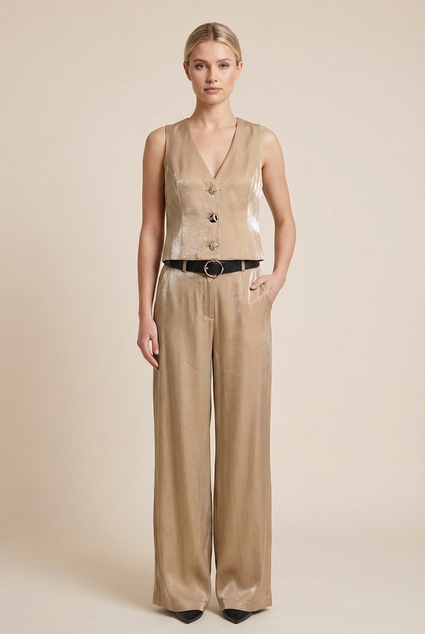 Tailored Silky Vest & Wide-Leg Trouser Set