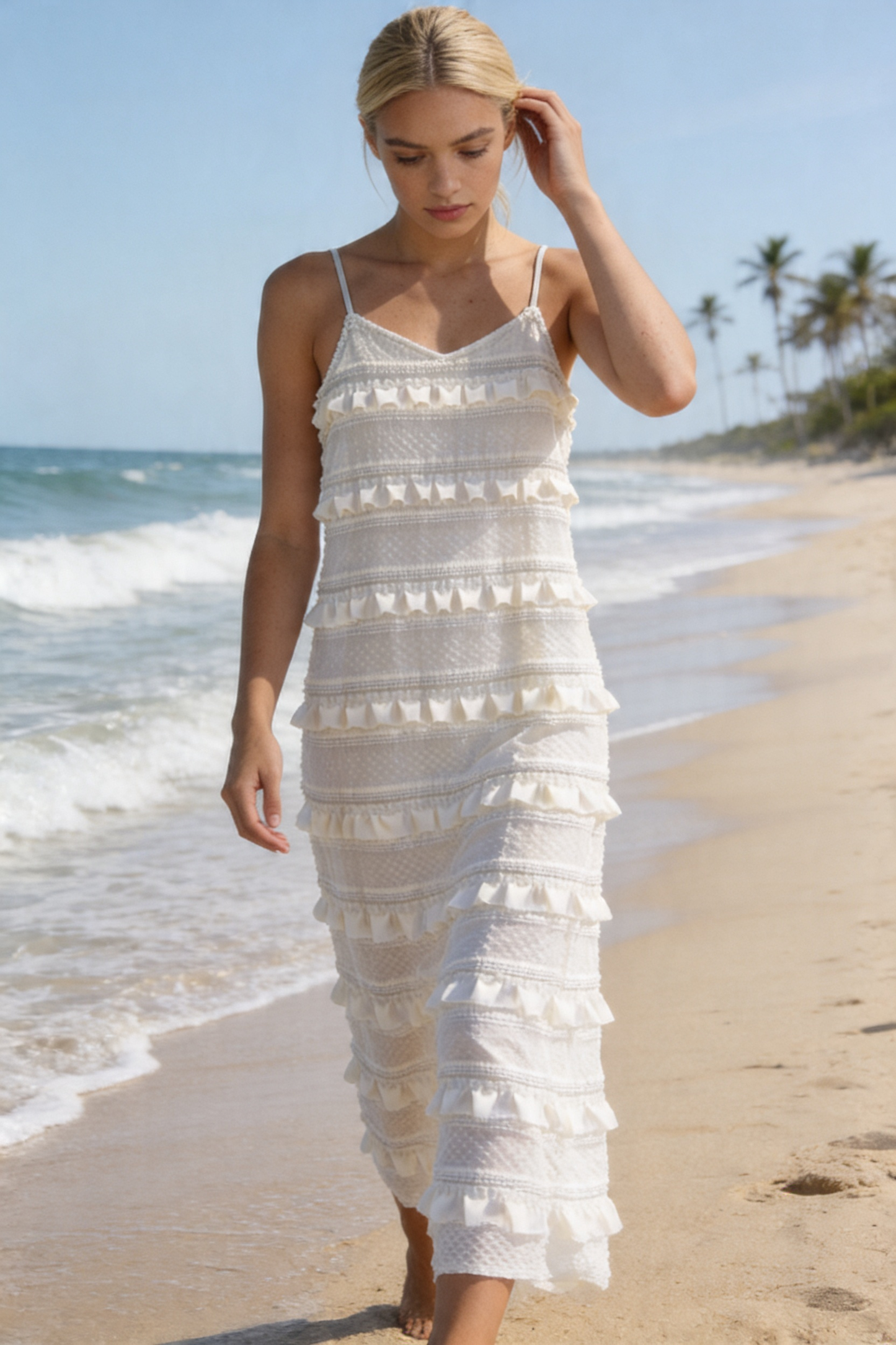 Tiered Ruffle Lace Slip Dress