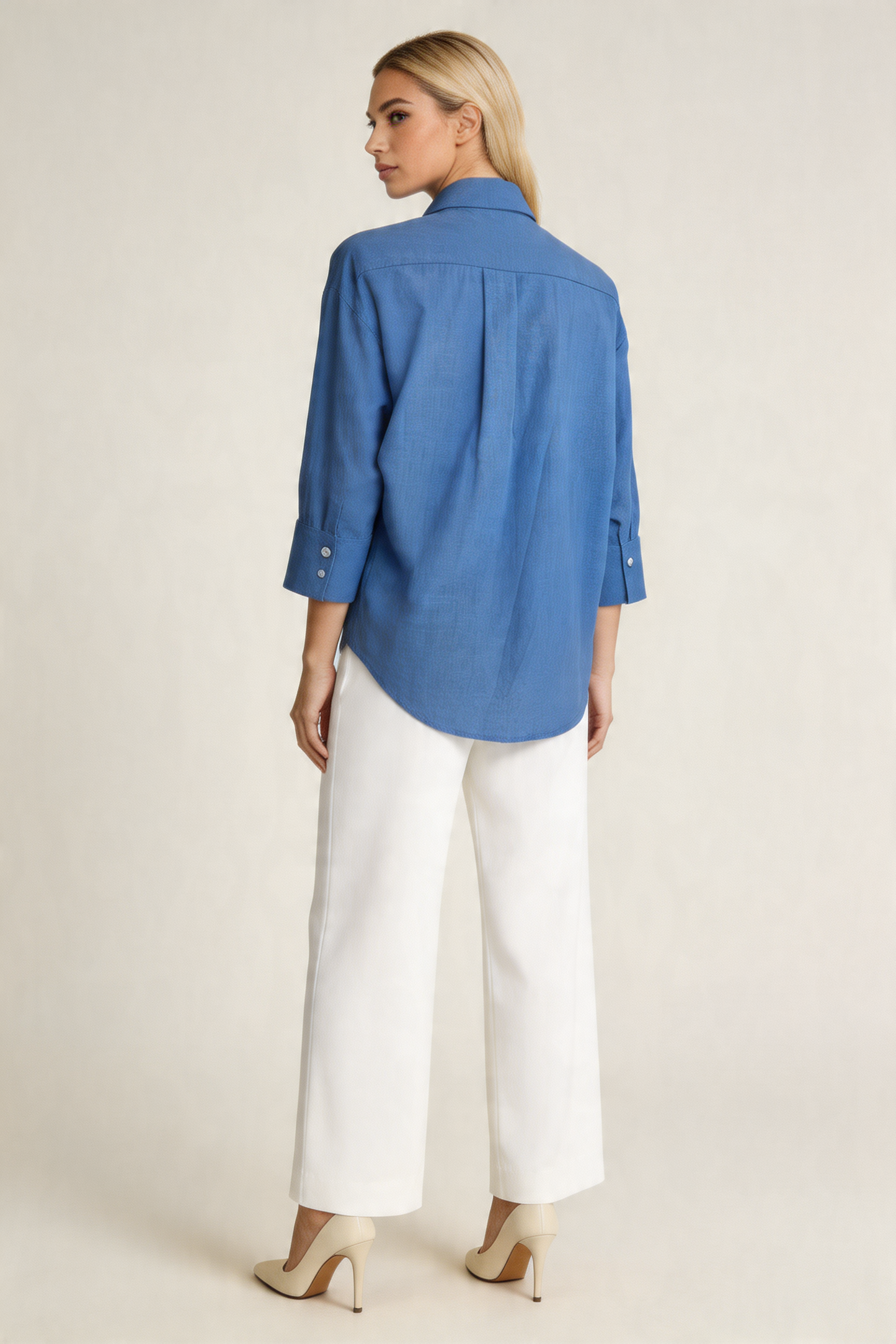 Relaxed 3/4-Sleeve Button-Down Shirt
