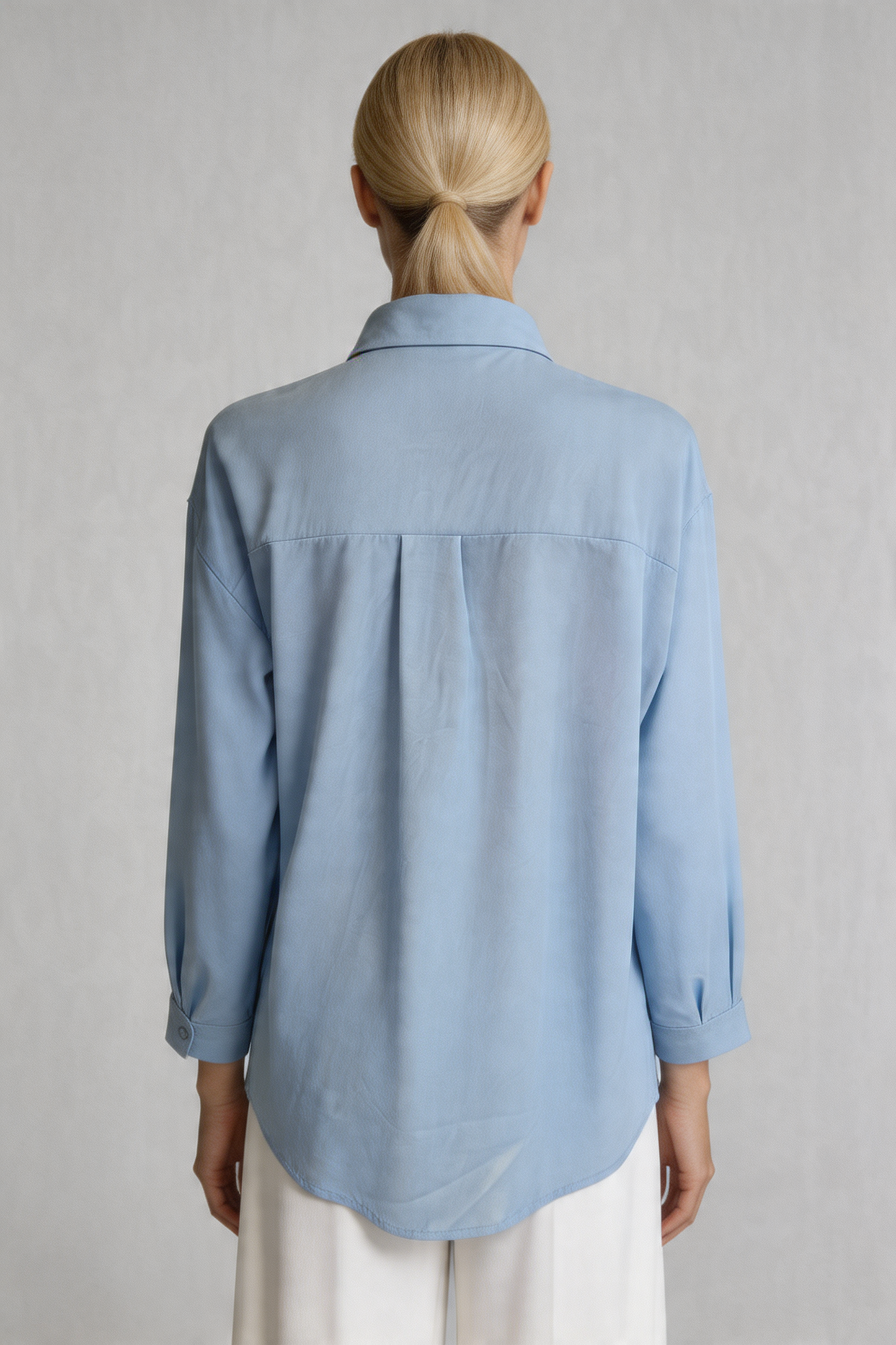Scarf-Drape Button-Down Shirt