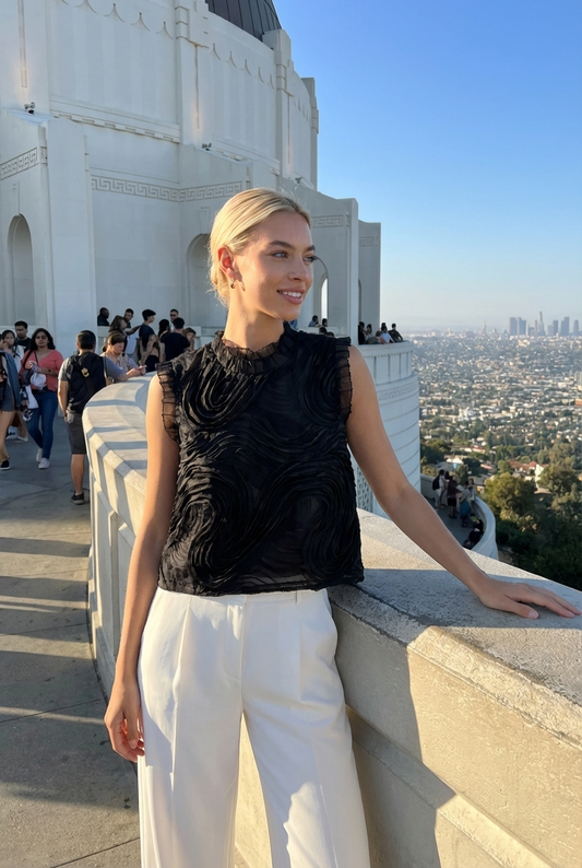 Textured 3D Swirl Sleeveless Blouse