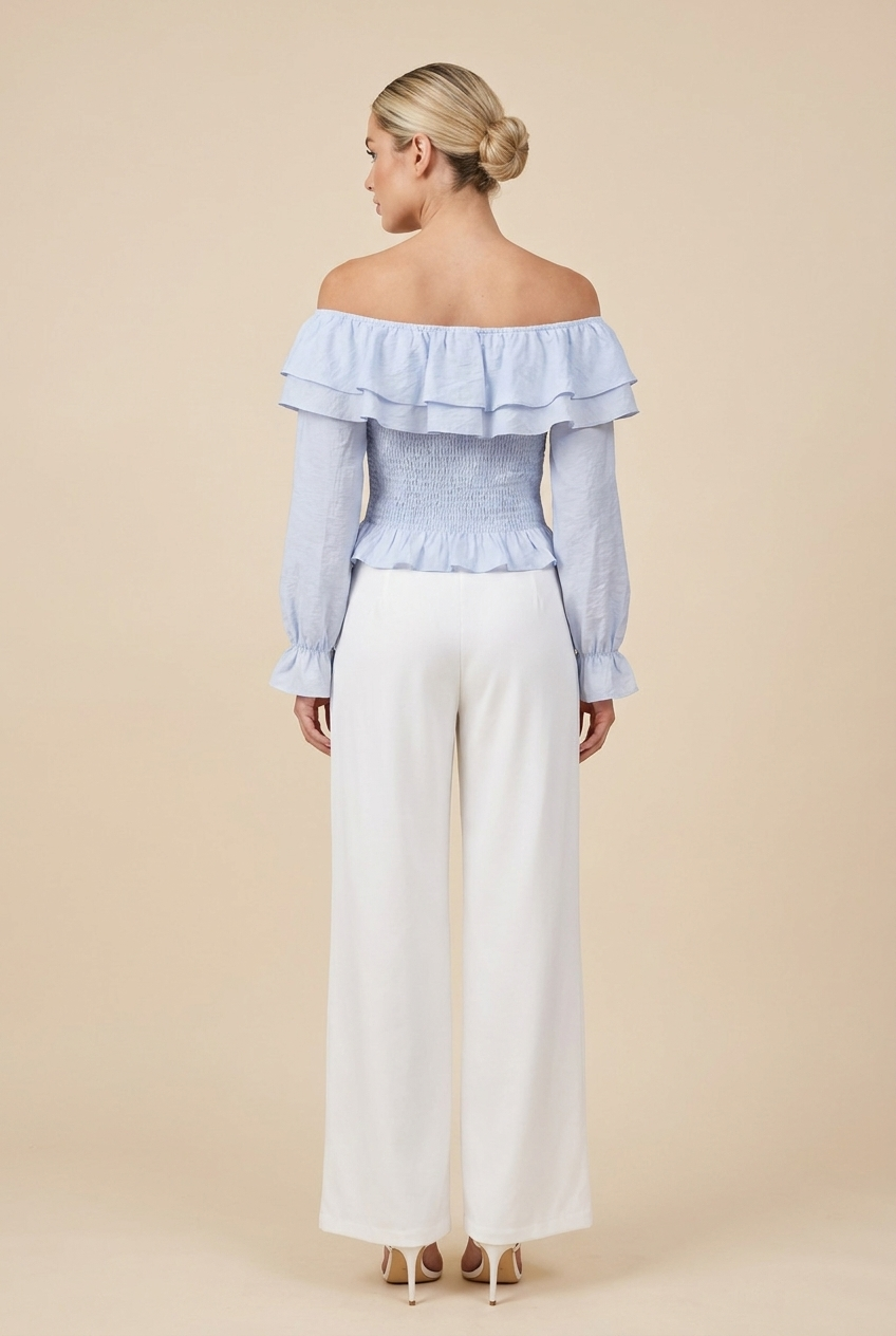 Off-The-Shoulder Smocked Ruffle Blouse
