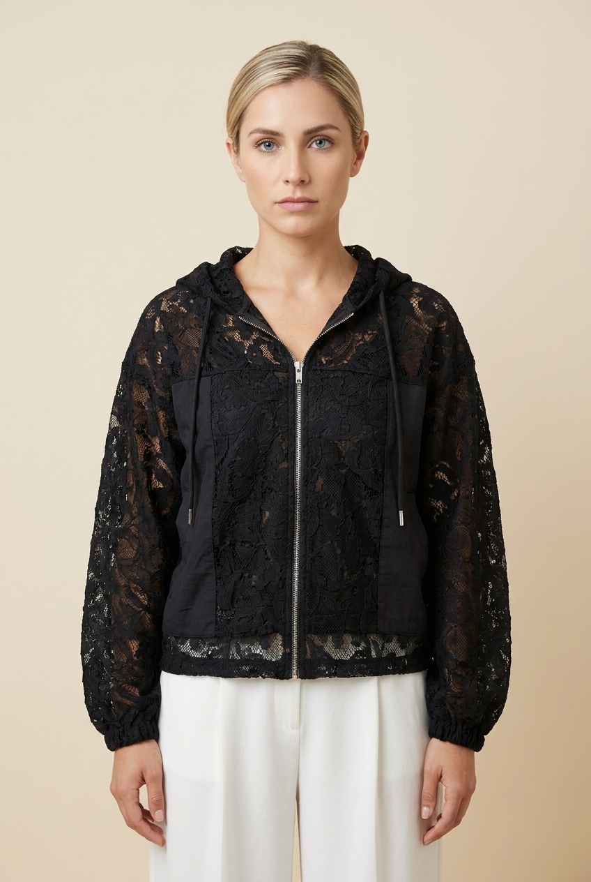Sheer Floral Lace Hooded Jacket
