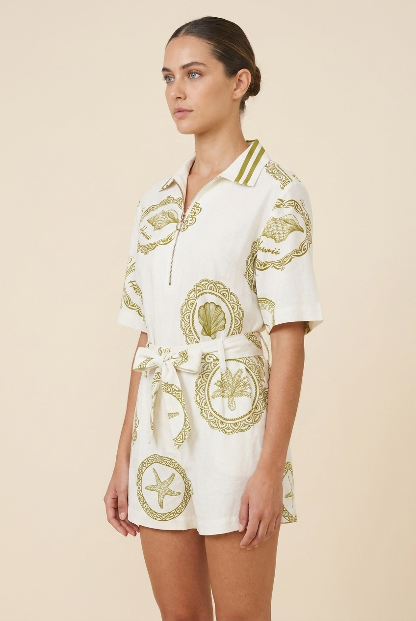 Vintage Tropical Half-Zip Short Set