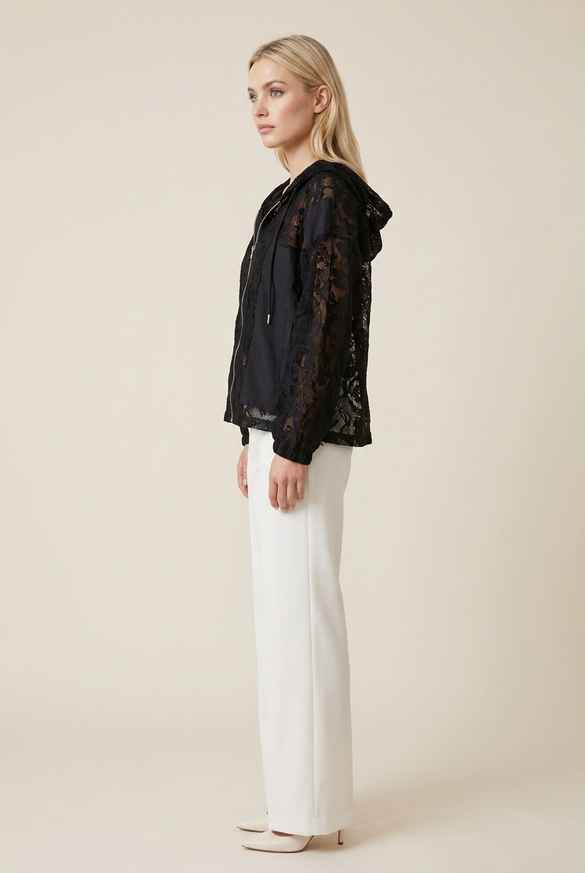 Sheer Floral Lace Hooded Jacket
