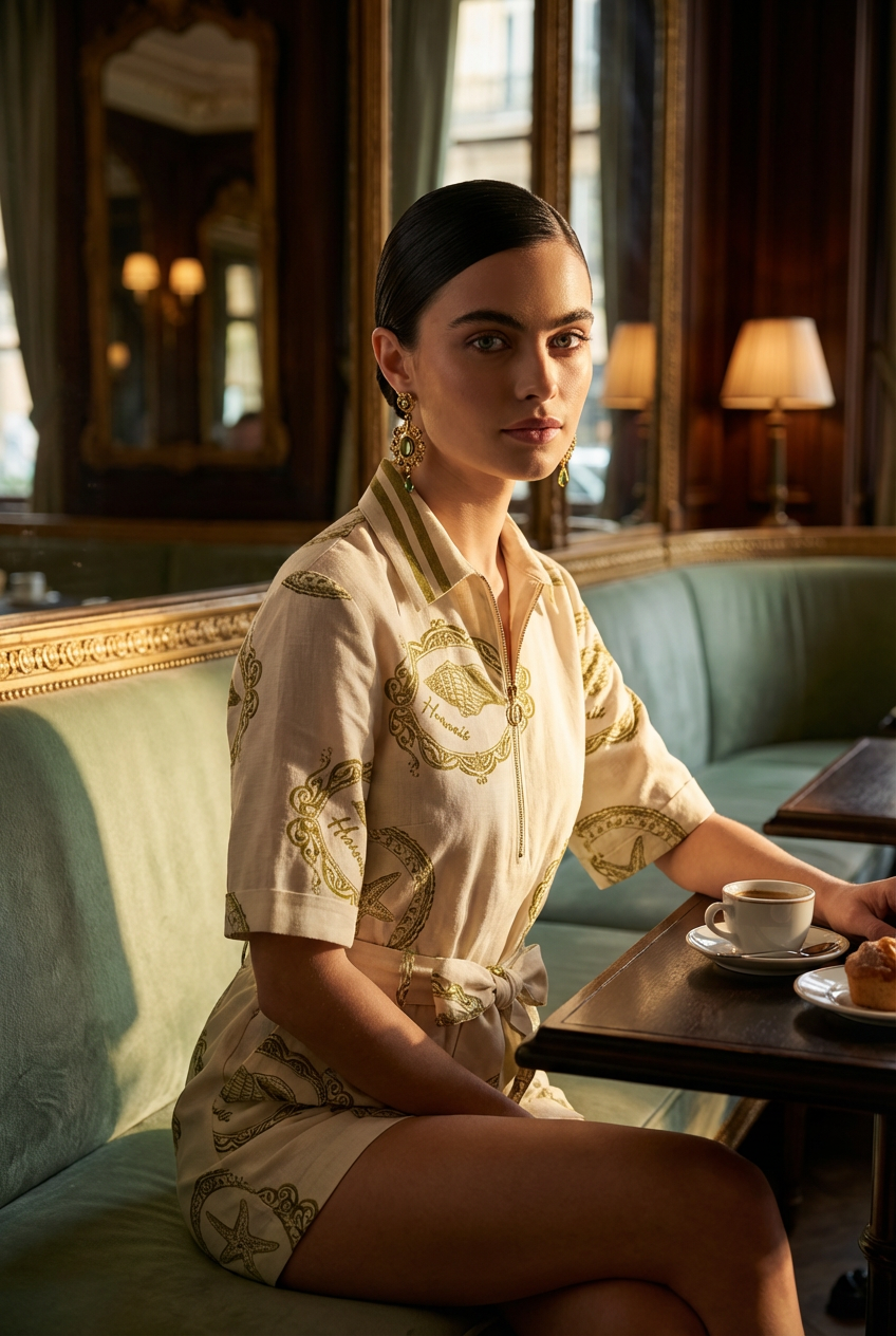 Vintage Tropical Half-Zip Short Set