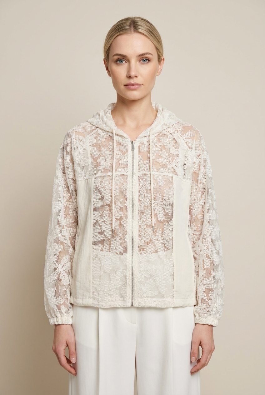 Sheer Floral Lace Hooded Jacket