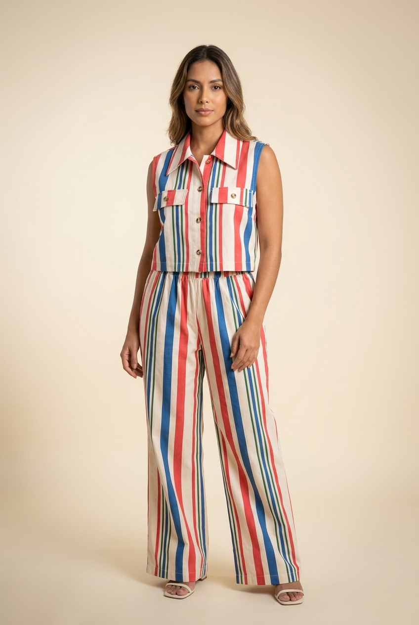 Vibrant Multi-Stripe Vest & Trouser Set