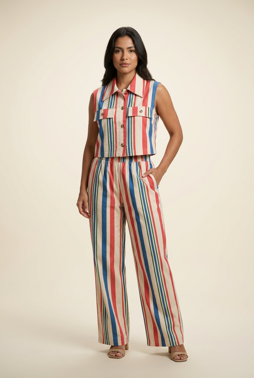 Vibrant Multi-Stripe Vest & Trouser Set