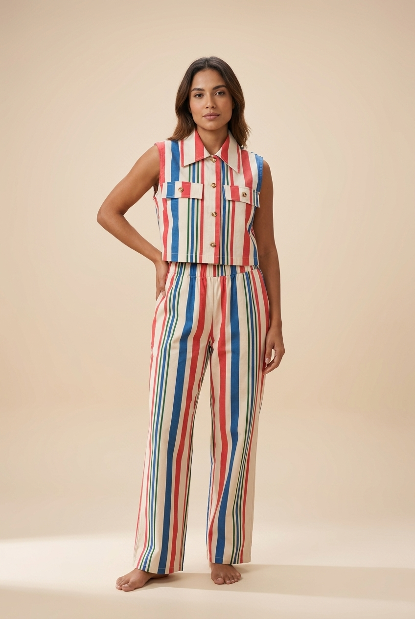 Vibrant Multi-Stripe Vest & Trouser Set