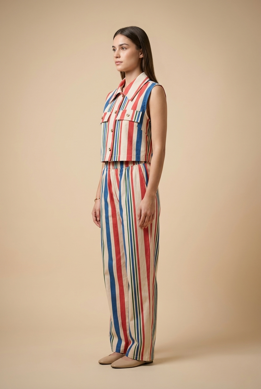Vibrant Multi-Stripe Vest & Trouser Set
