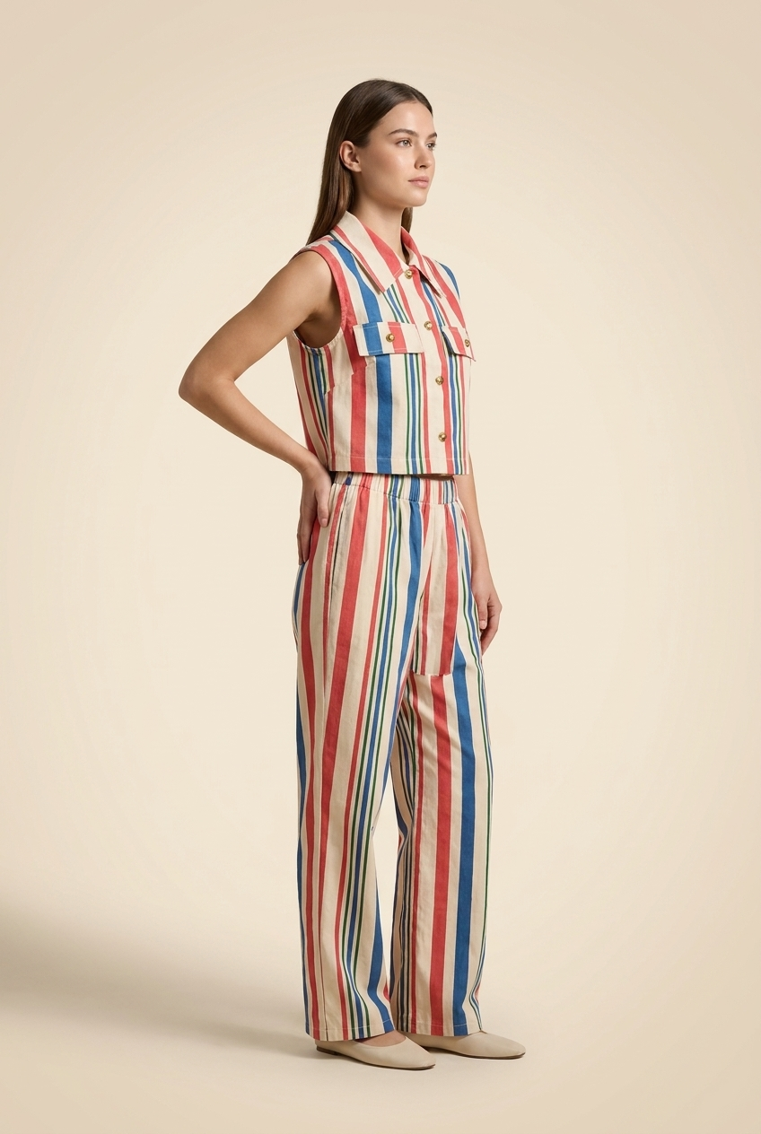Vibrant Multi-Stripe Vest & Trouser Set