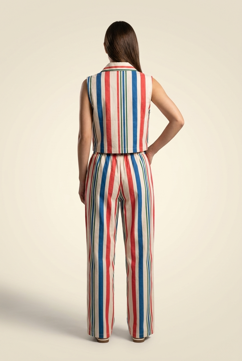 Vibrant Multi-Stripe Vest & Trouser Set