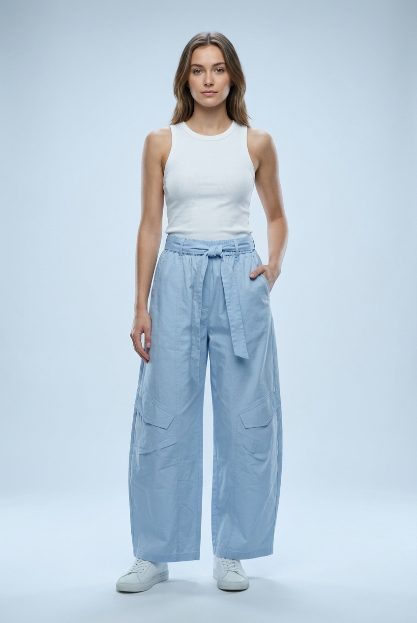 Paperbag Waist Wide-Leg Cargo Pants
