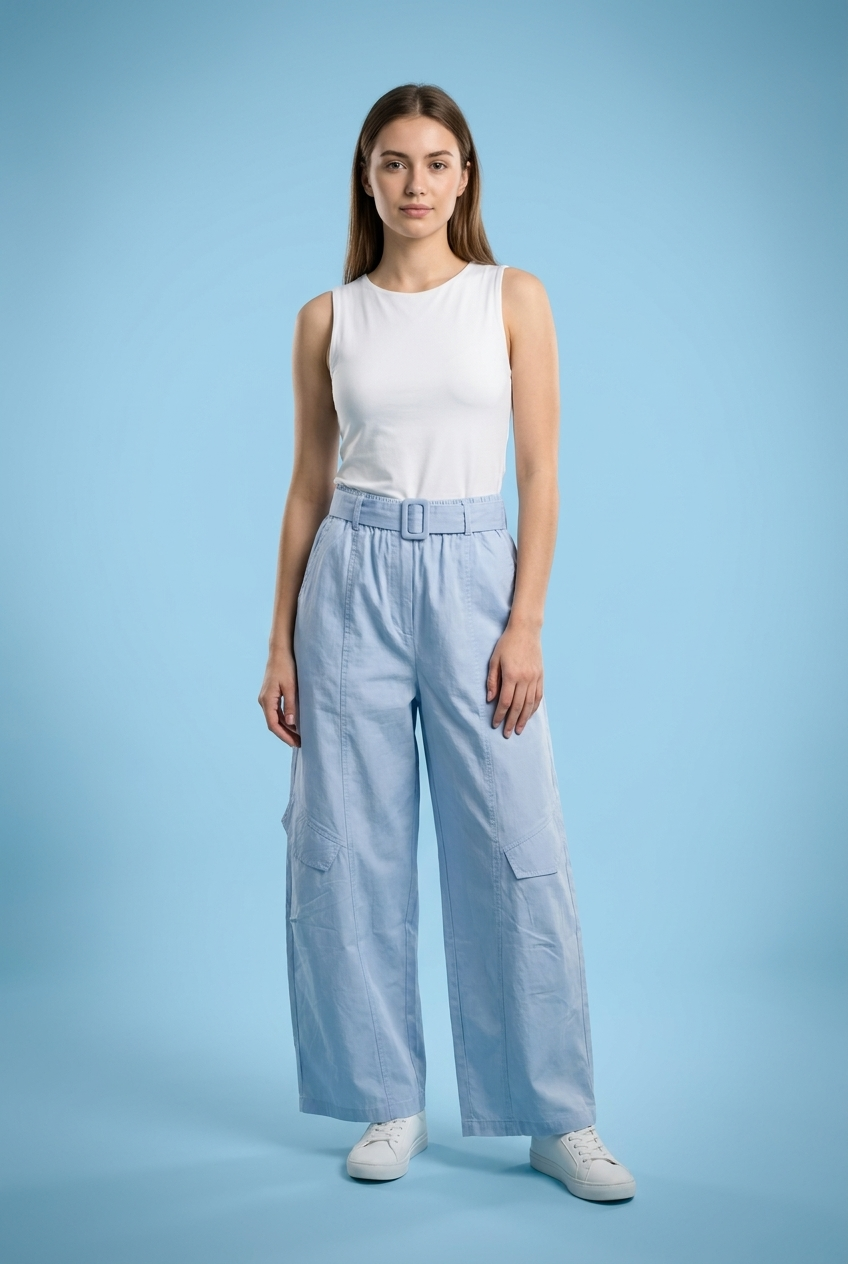 Paperbag Waist Wide-Leg Cargo Pants