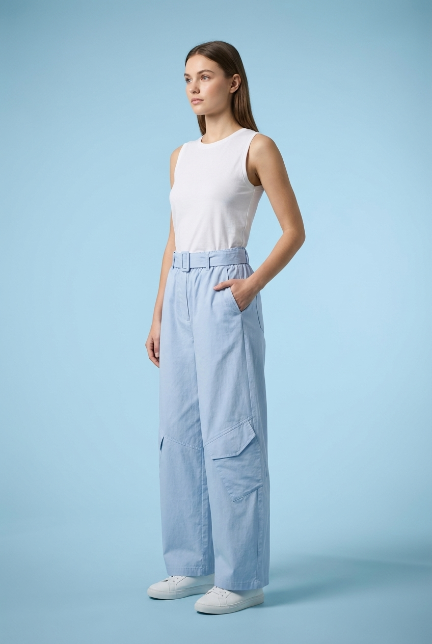 Paperbag Waist Wide-Leg Cargo Pants