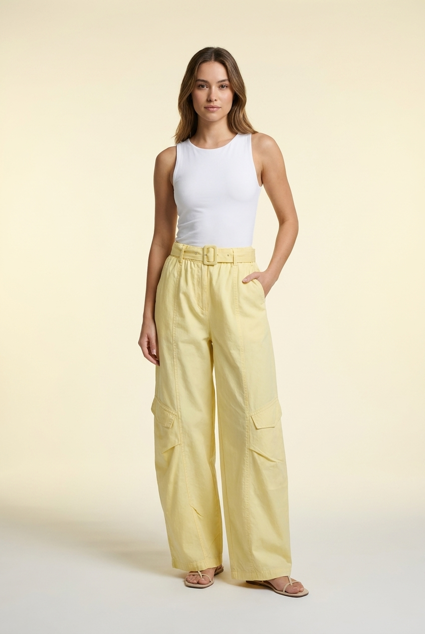 Paperbag Waist Wide-Leg Cargo Pants