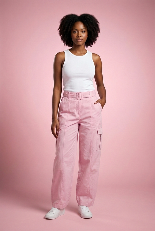 Paperbag Waist Wide-Leg Cargo Pants