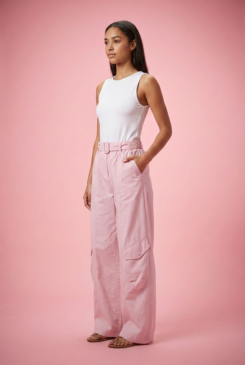 Paperbag Waist Wide-Leg Cargo Pants