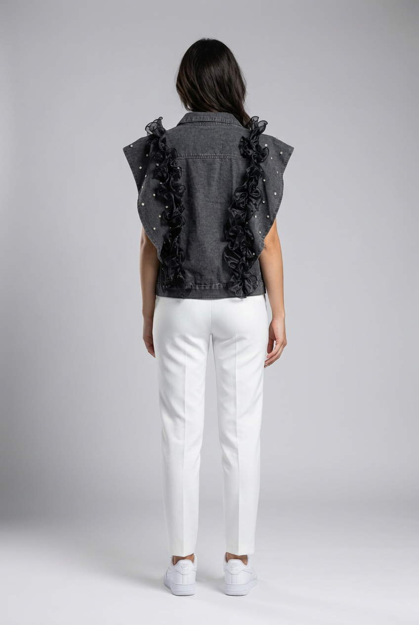 Statement Ruffle-Trim Denim Vest